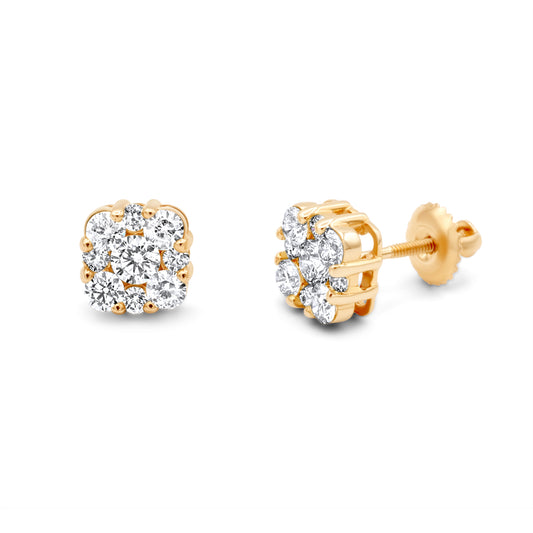 14k Gold Diamond Cluster Earrings 1.45ctw
