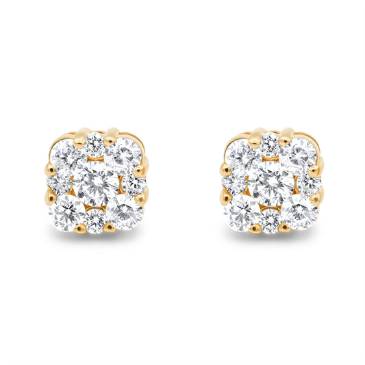 14k Yellow Gold Diamond Cluster Earrings 1.45ctw