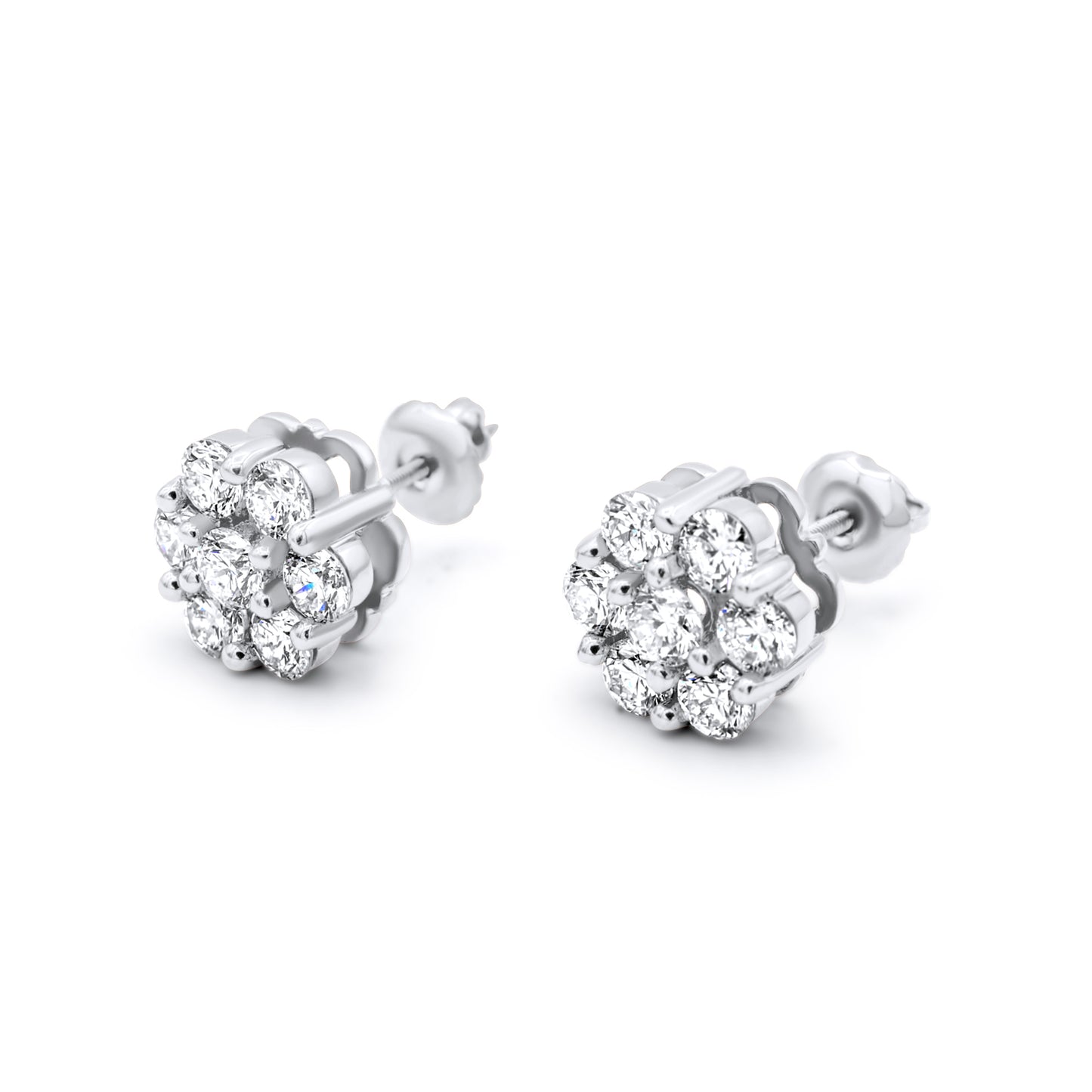 14k Gold Diamond Cluster Earrings 1.95ctw