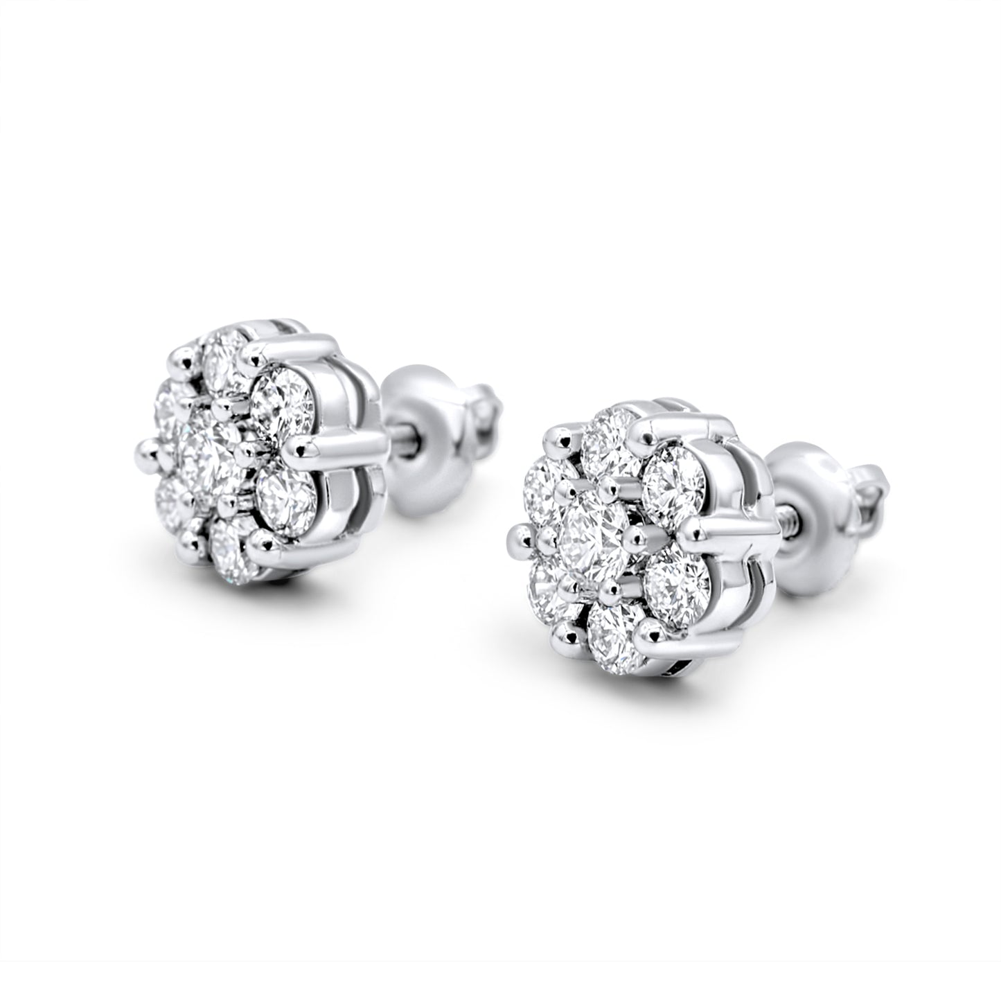 14k Gold Diamond Cluster Earrings 1.95ctw