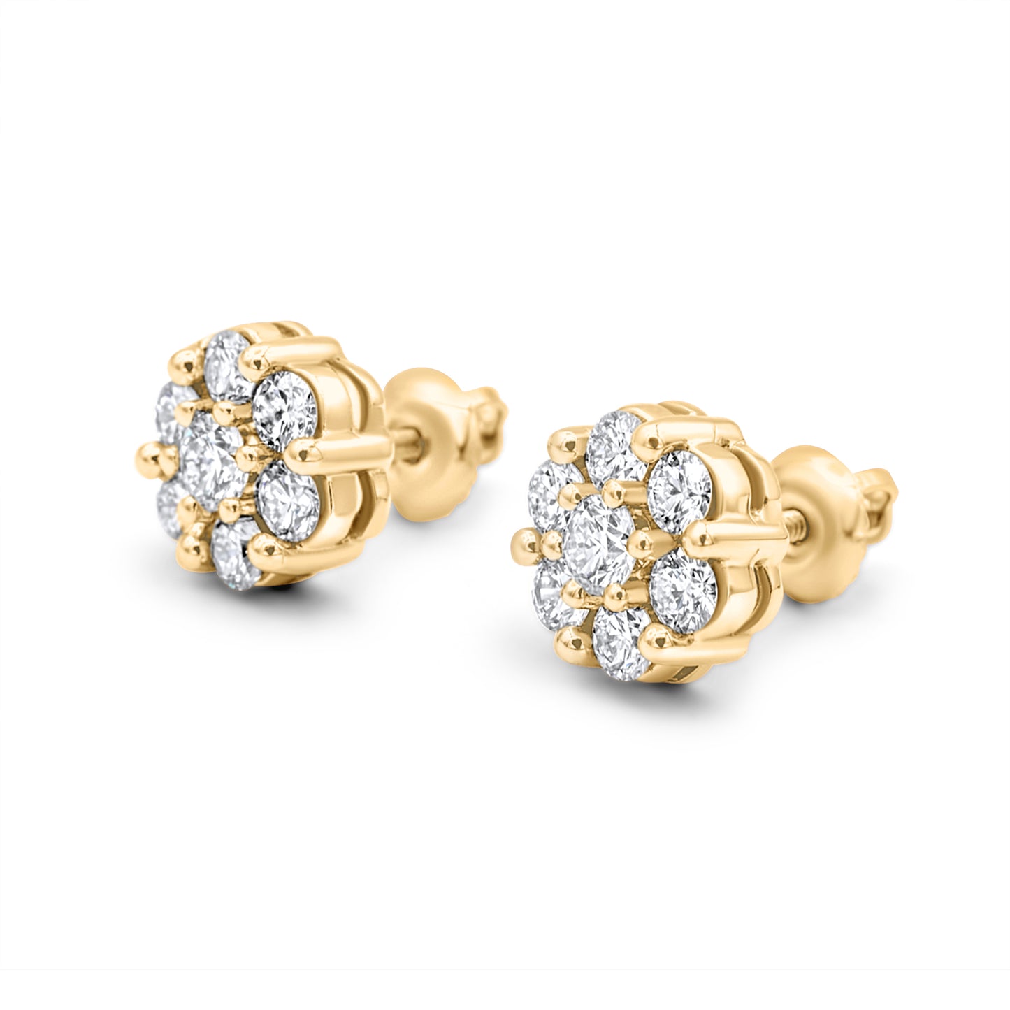14k Gold Diamond Cluster Earrings 1.95ctw