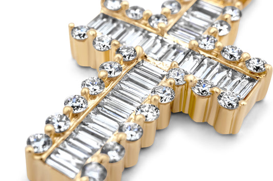 14k Solid Gold Baguette Diamond Cross 3.24ctw