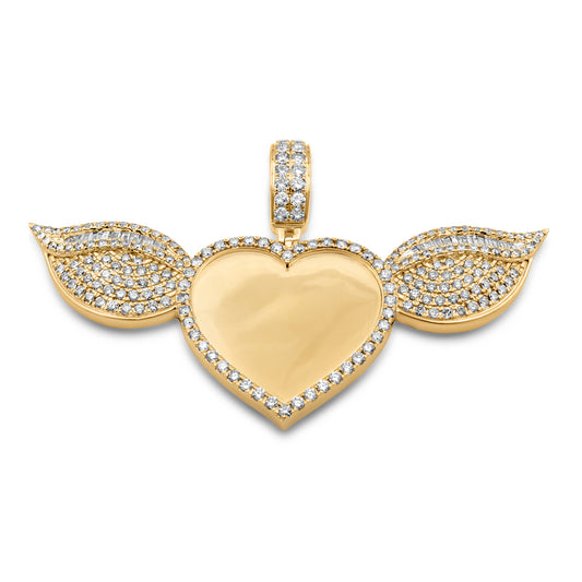 14k Solid Gold Custom Diamond Heart Wing Picture Pendant 3.84ctw