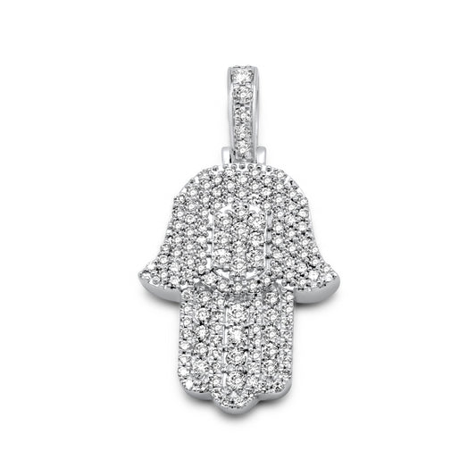 14K White Gold Hamsa Pendant 1.35ctw