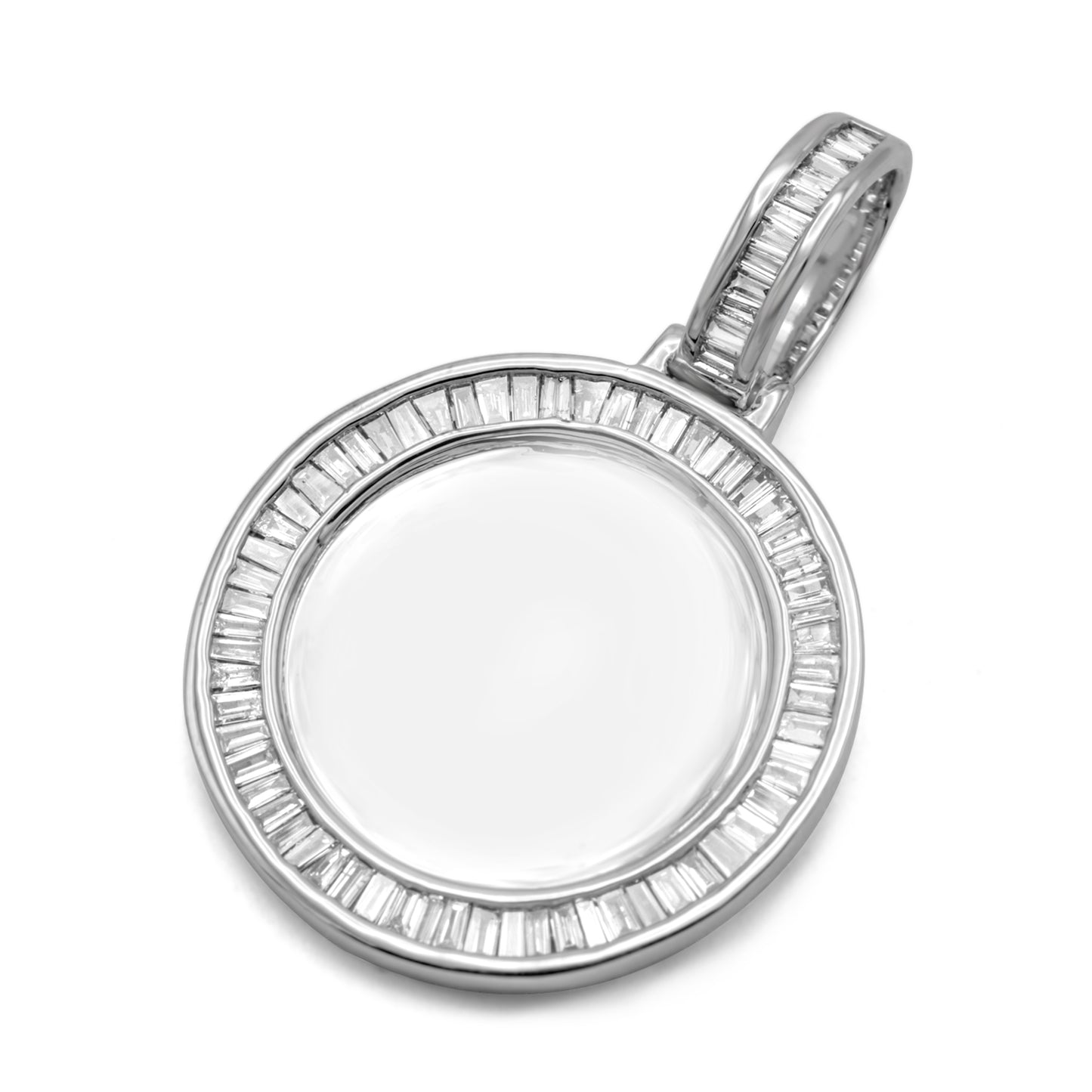 10K White Gold Custom Diamond Baguette Picture Pendant 0.77ctw