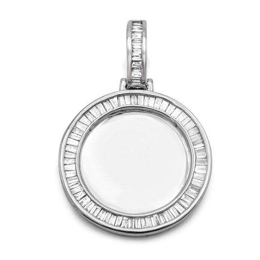 10K White Gold Custom Diamond Baguette Picture Pendant 0.77ctw