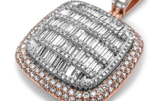 14k Rose Gold Baguette Diamond Dog Tag Pendant