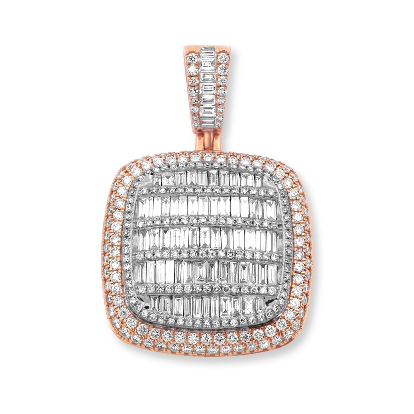 14k Rose Gold Baguette Diamond Dog Tag Pendant