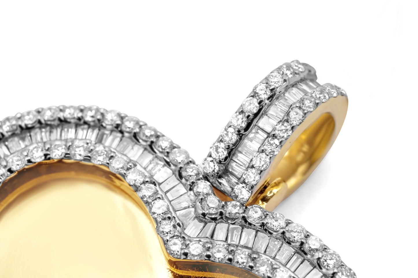 10K Yellow Gold Heart Custom Diamond Baguette Picture Pendant 1.89 ctw