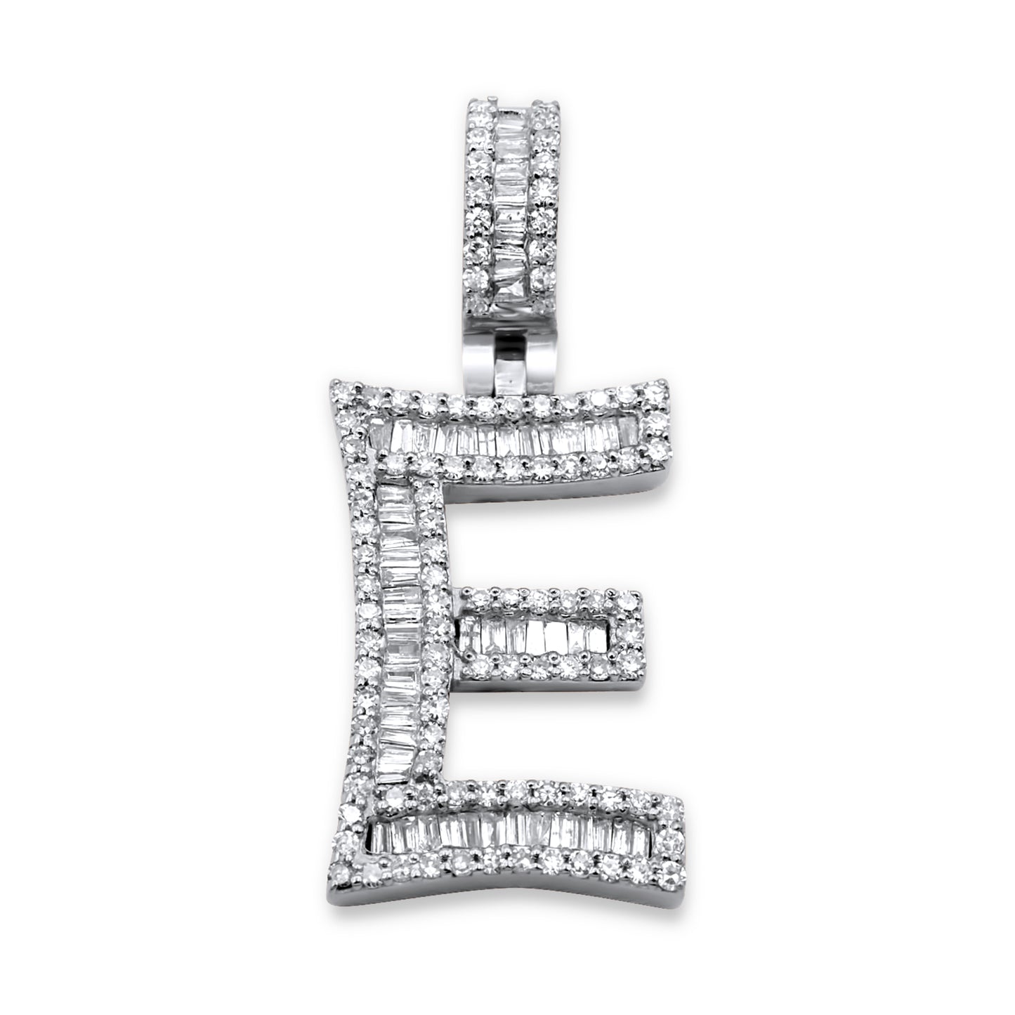 14K White Gold Letter E Pendant 0.68ctw
