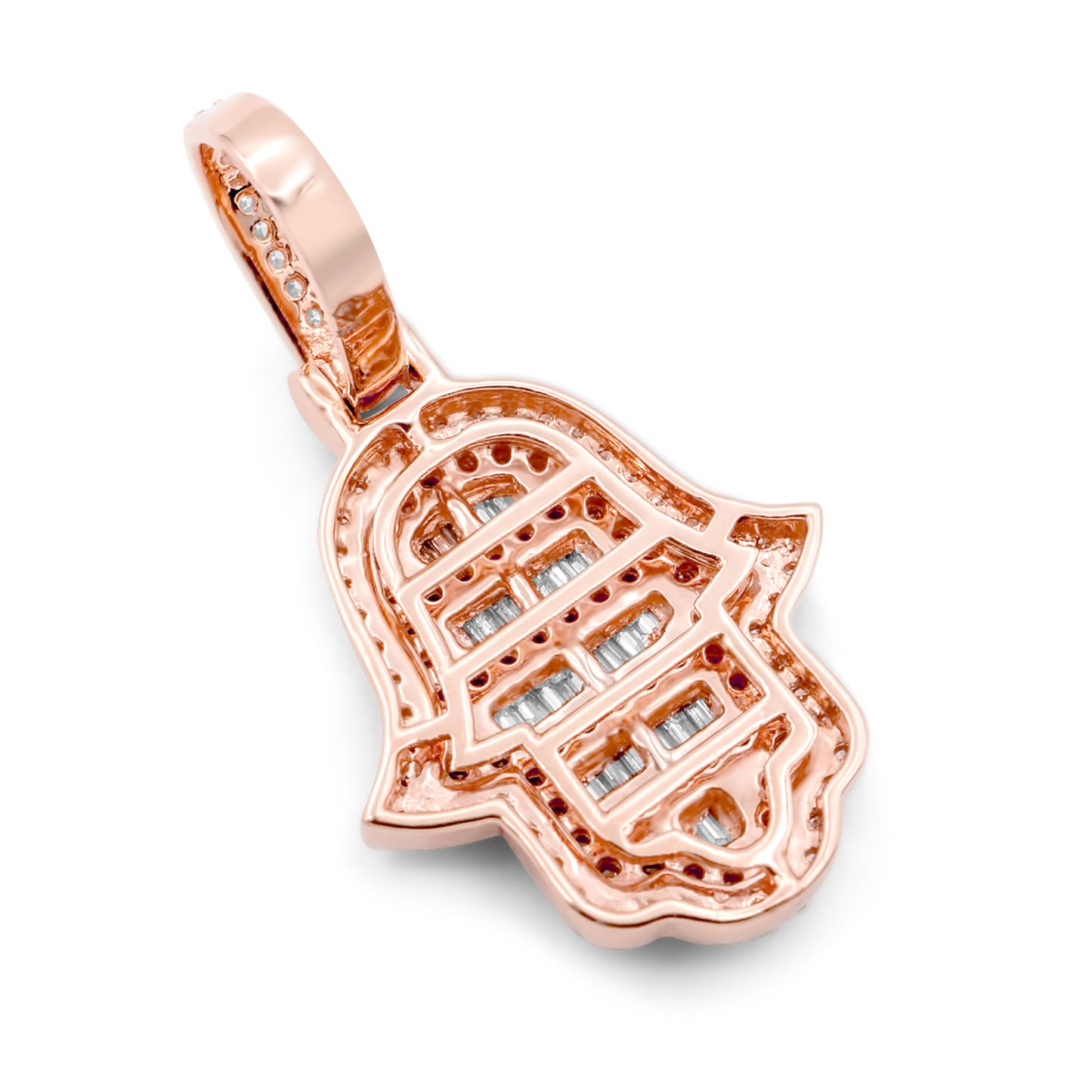14k Gold Baguette Diamond Hamsa 0.70ctw