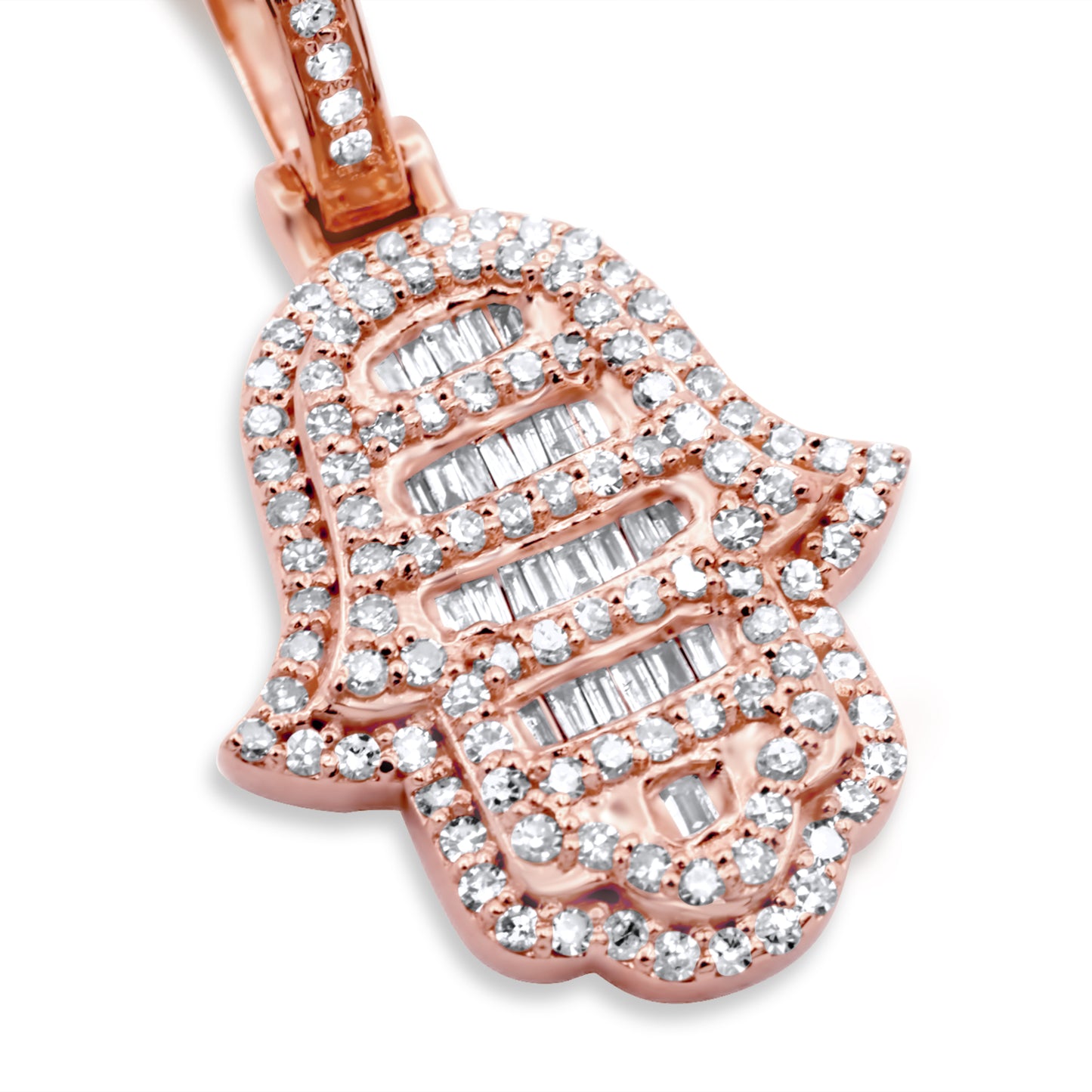 14k Gold Baguette Diamond Hamsa 0.70ctw