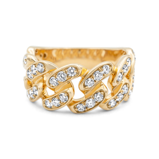14k Yellow Gold Diamond Cuban Link Ring
