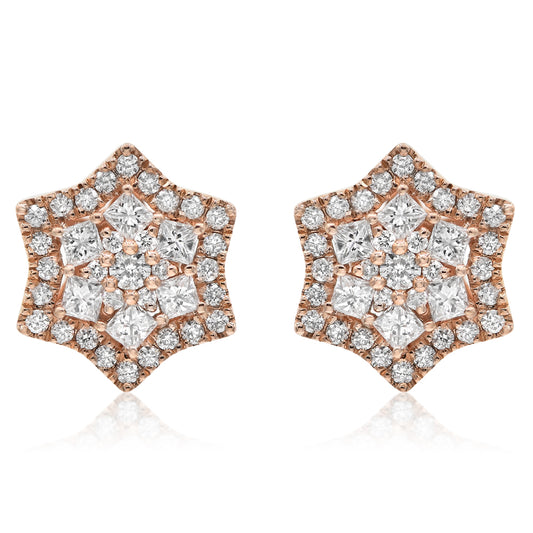 14k Rose Gold Star Cluster Earrings 0.47ctw