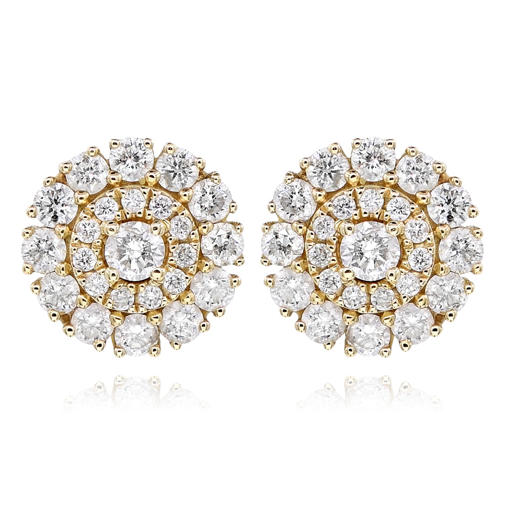 14K Yellow Gold Diamond Cluster Earrings 1.07ctw