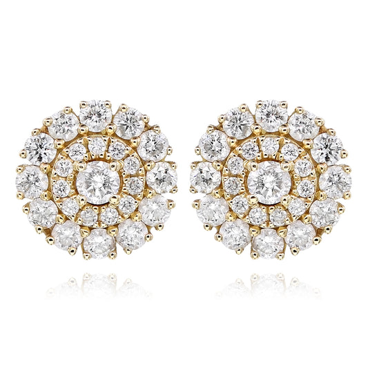14K Yellow Gold Diamond Cluster Earrings 1.07ctw