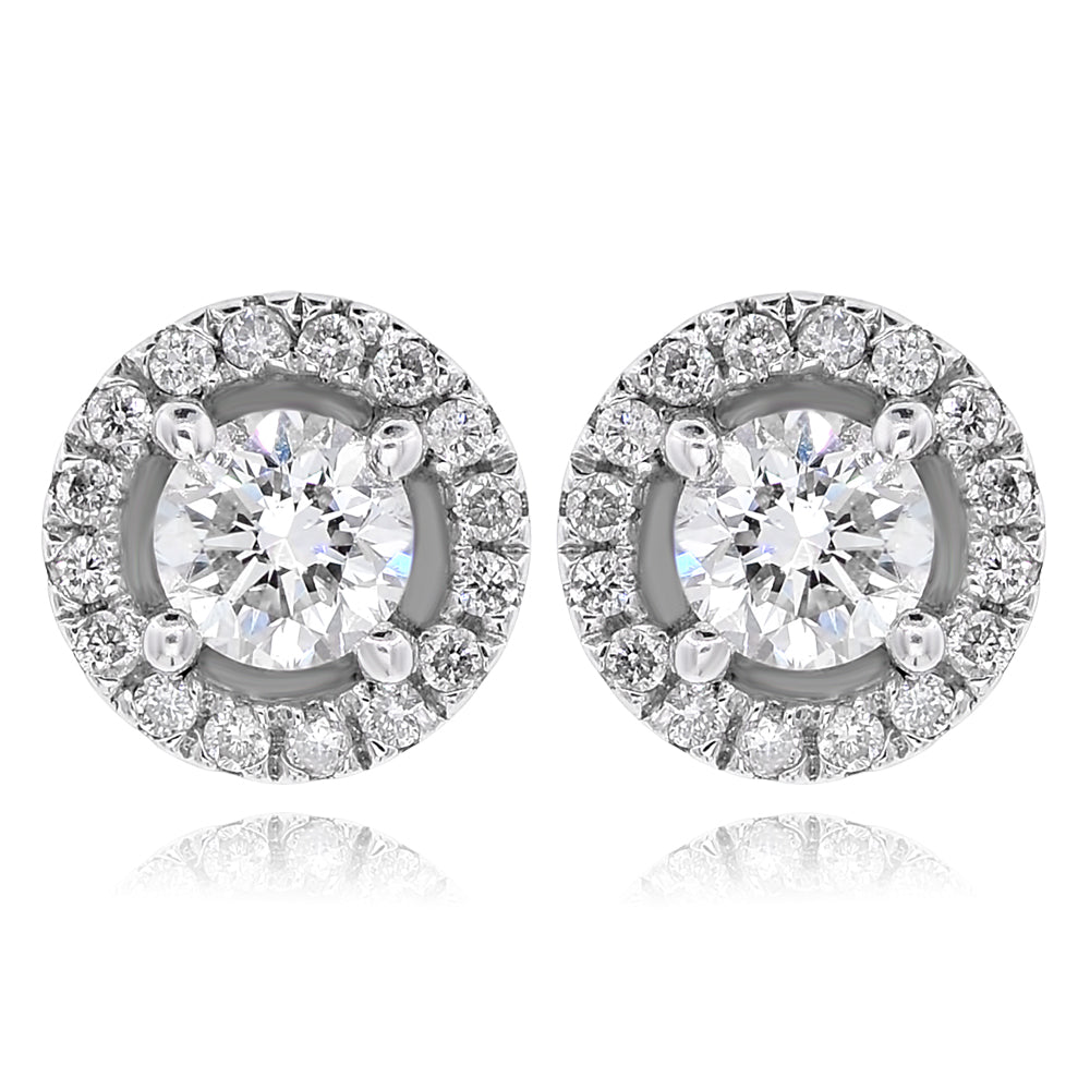 14K White Gold Diamond Cluster Earrings 1.32ctw