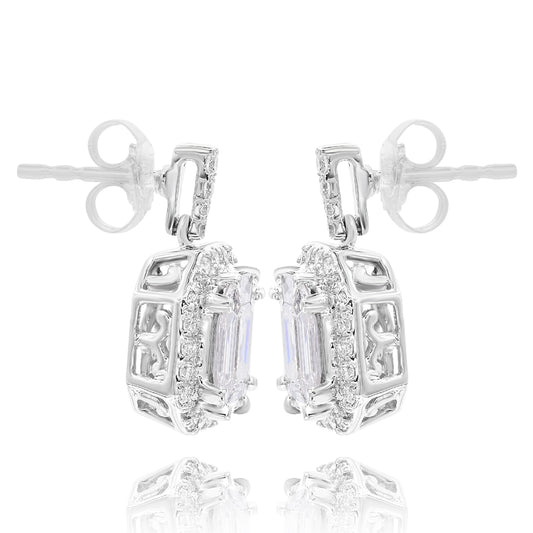 14k White Gold Baguette & Round Diamond Earrings 1.31ctw