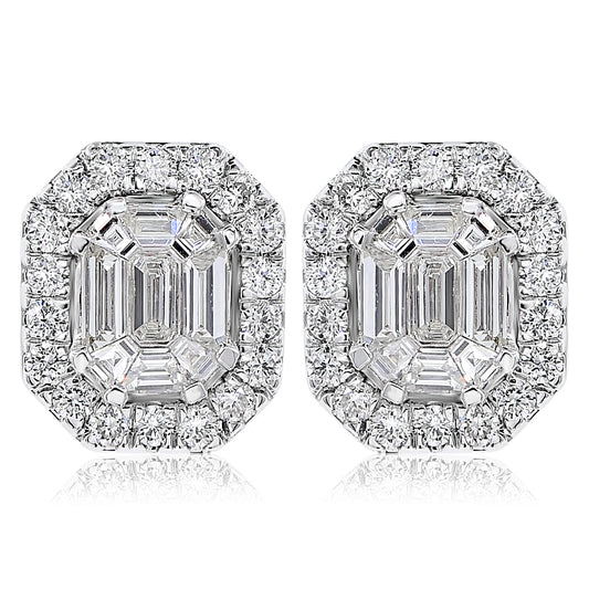14k White Gold Emerald Cut Diamond Earrings 2.07ctw