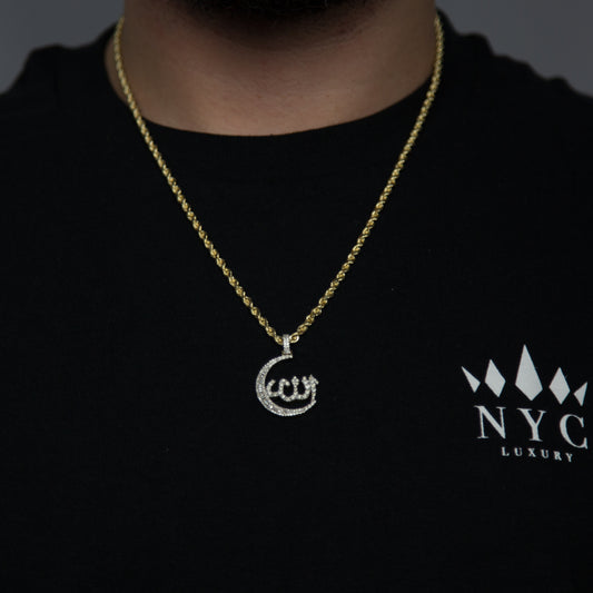 14k Yellow Gold Allah Baguette Pendant 1.47ctw