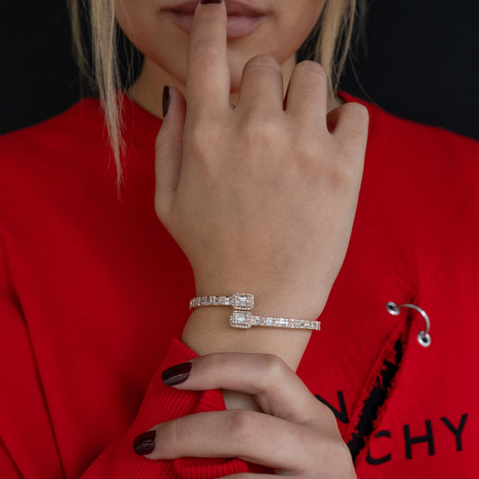 10k Solid Gold Diamond Baguette Bangle 2.15ctw