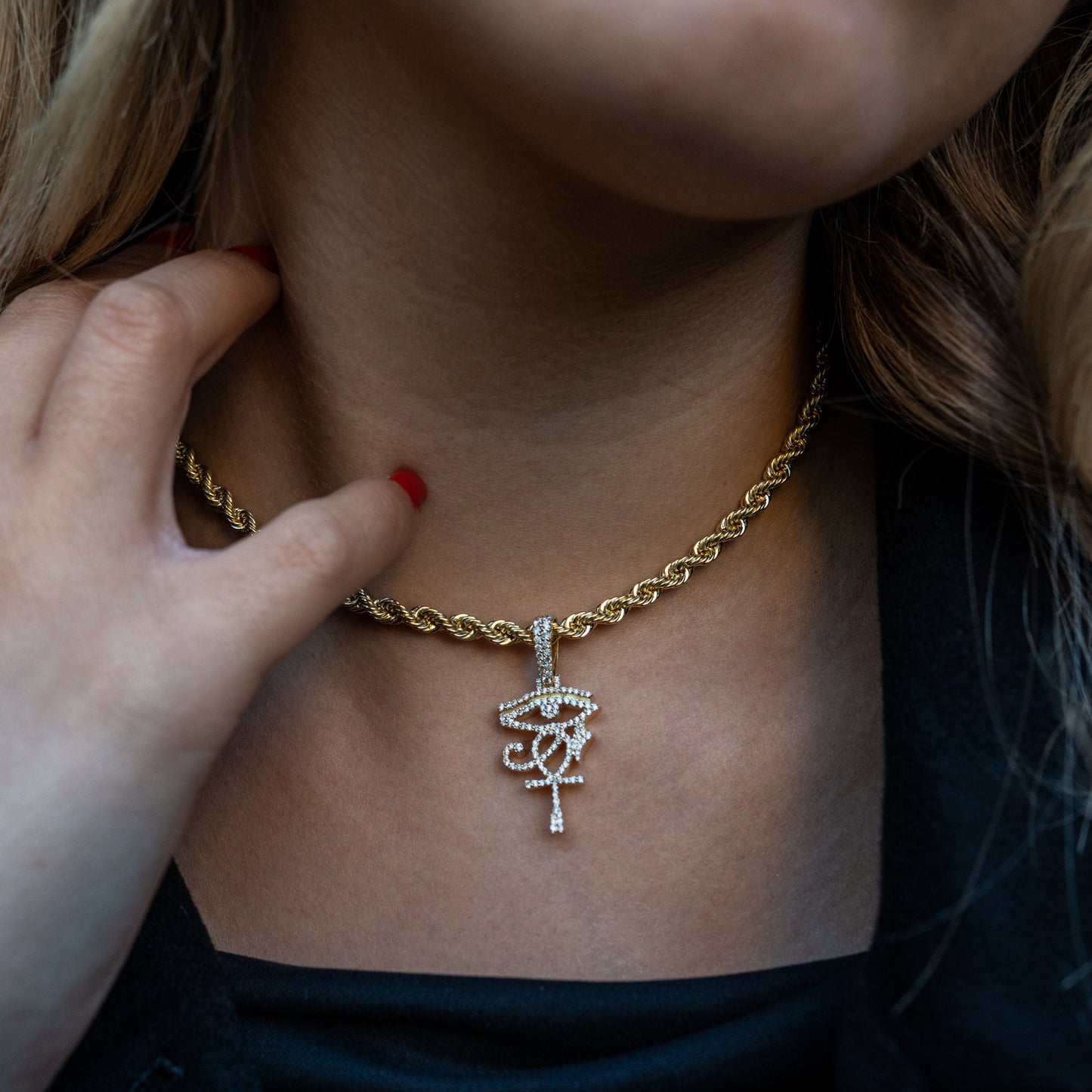 14k Eye of Horus Ankh Diamond Pendant 0.64 ctw