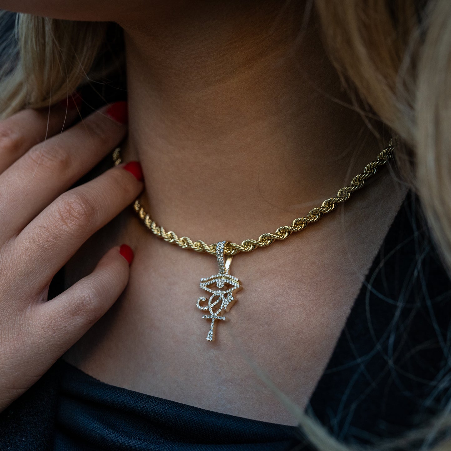 14k Eye of Horus Ankh Diamond Pendant 0.64 ctw
