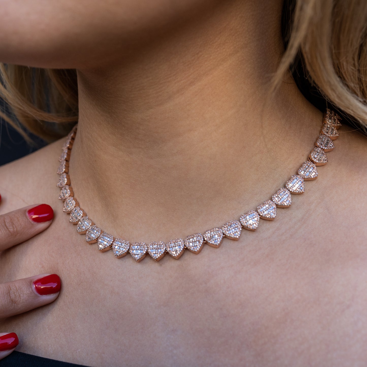 10K Diamond Chain, Rose Gold Heart Link Chain 9mm 7.36 ctw