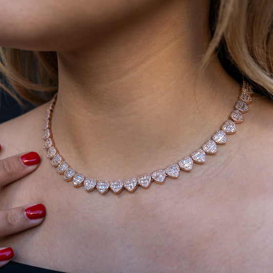 10K Diamond Chain, Rose Gold Heart Link Chain 9mm 7.36 ctw