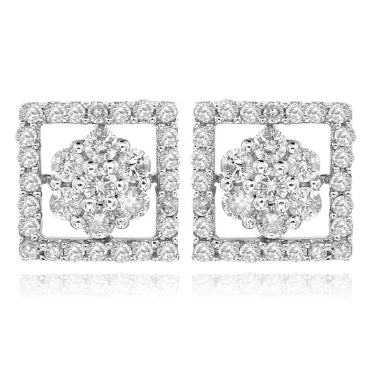14K White Gold Diamond Cluster Earrings 0.77ctw