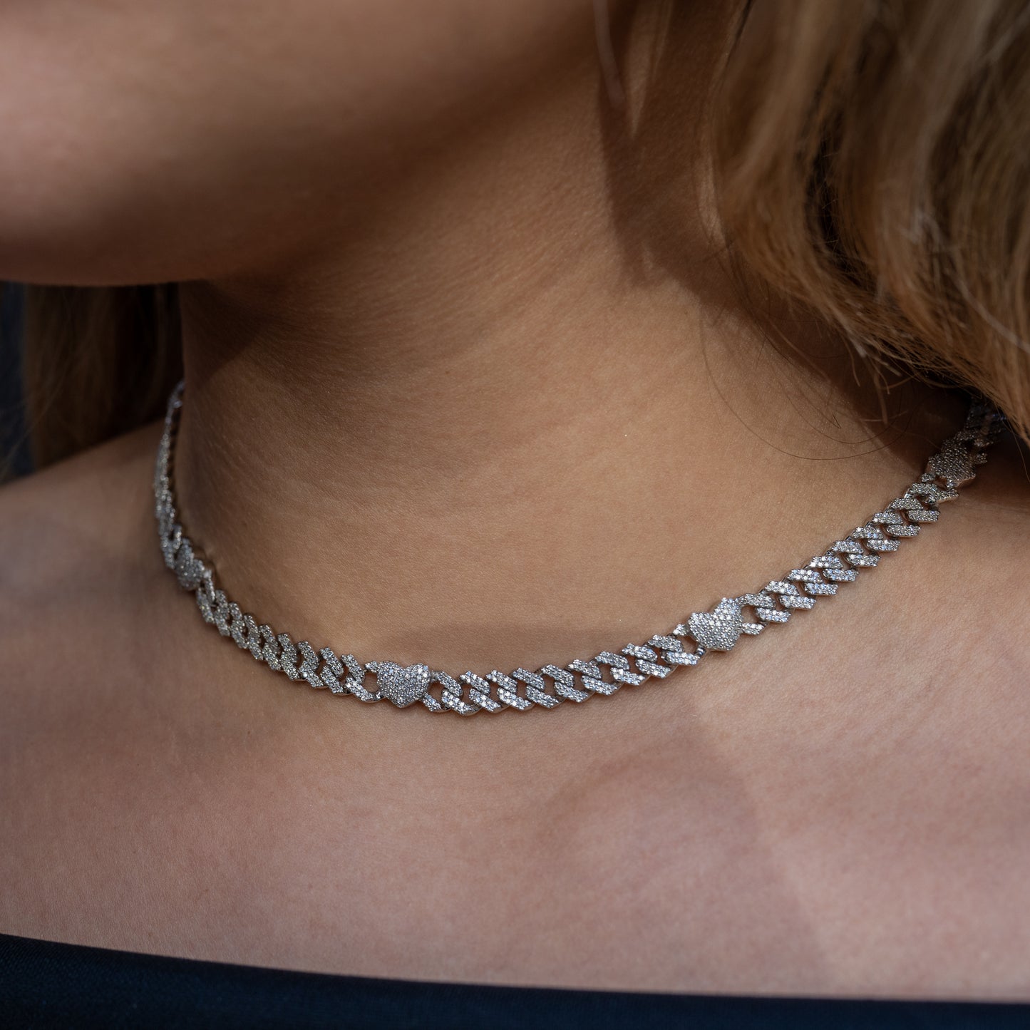 10K Diamond Chain, White Gold Heart Miami Cuban Link 7mm 4.23 ctw