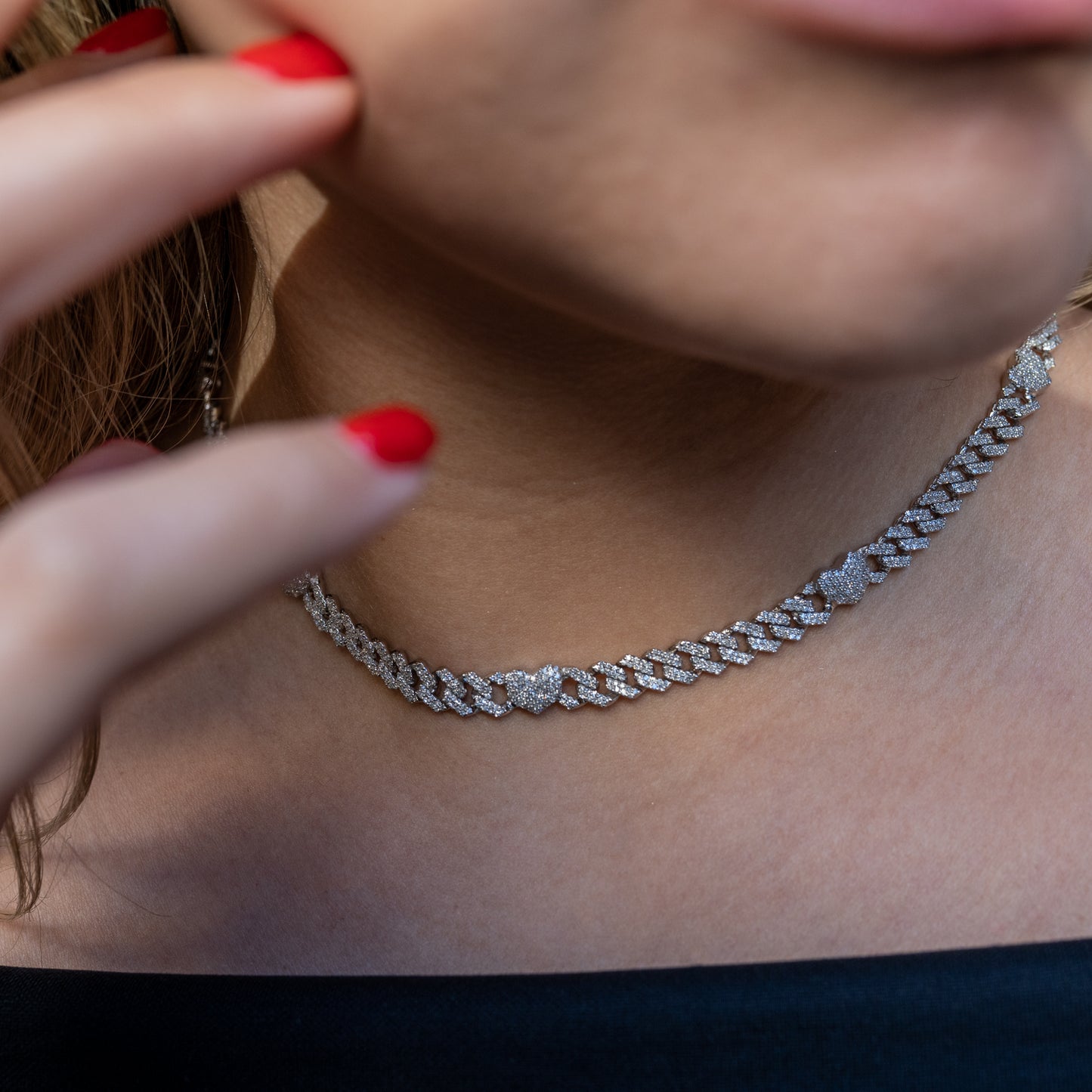 10K Diamond Chain, White Gold Heart Miami Cuban Link 7mm 4.23 ctw