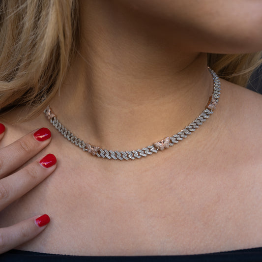 10K Rose & White Gold Diamond Chain Butterfly Miami Cuban Link 7mm 4.15 ctw