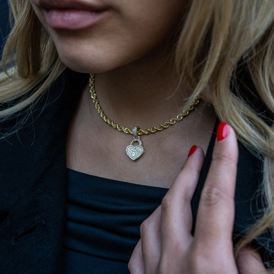 14K Gold Diamond Heart Lock Pendant 1.03 ctw
