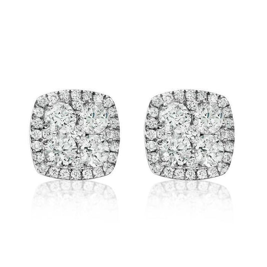 14k White Gold Diamond Cluster Earrings 2.00ctw