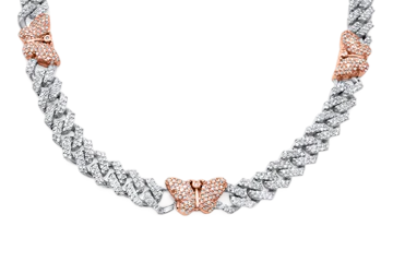 10K Rose & White Gold Diamond Chain Butterfly Miami Cuban Link 7mm 4.15 ctw