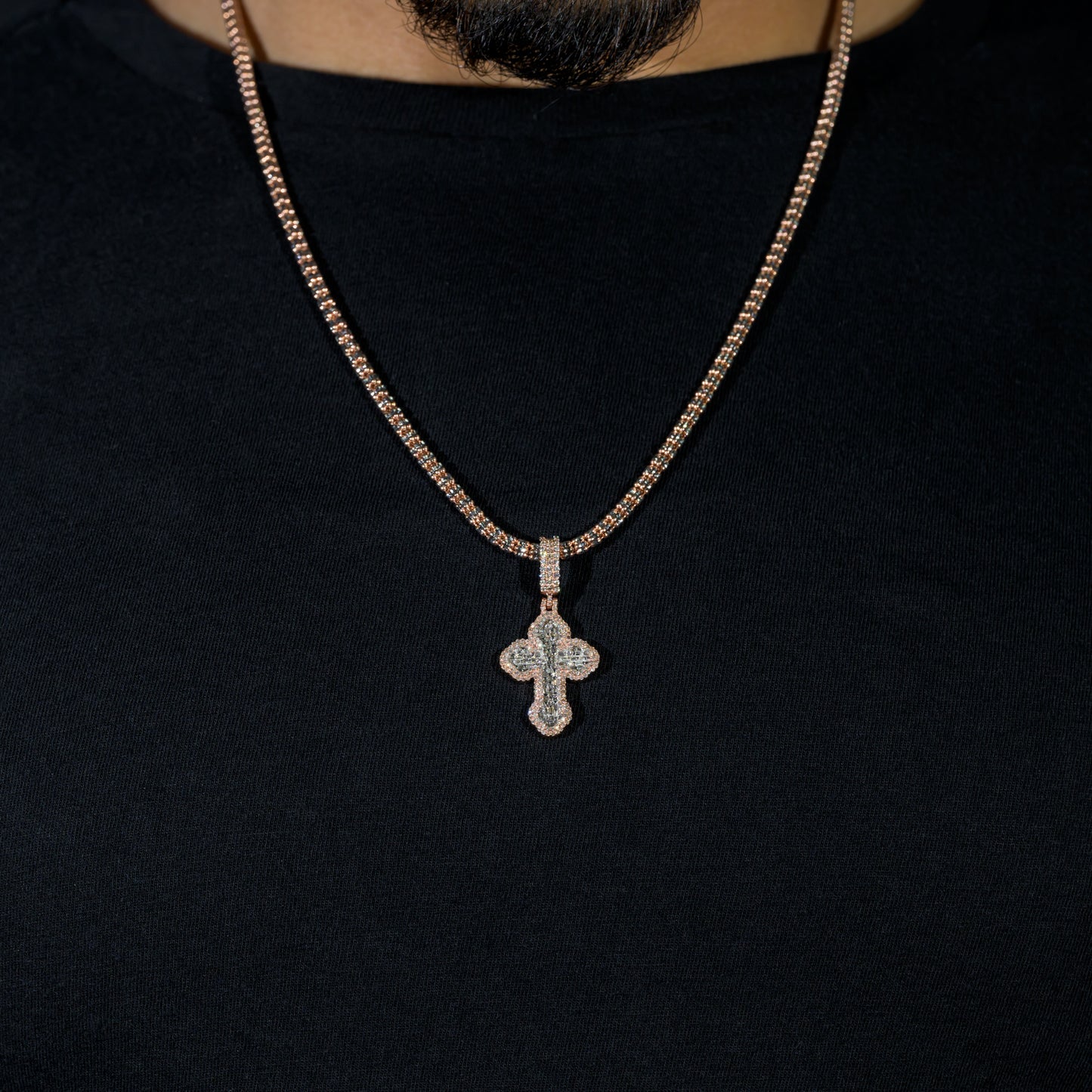 10k Gold Diamond Baguette Cross Pendant 0.88ctw