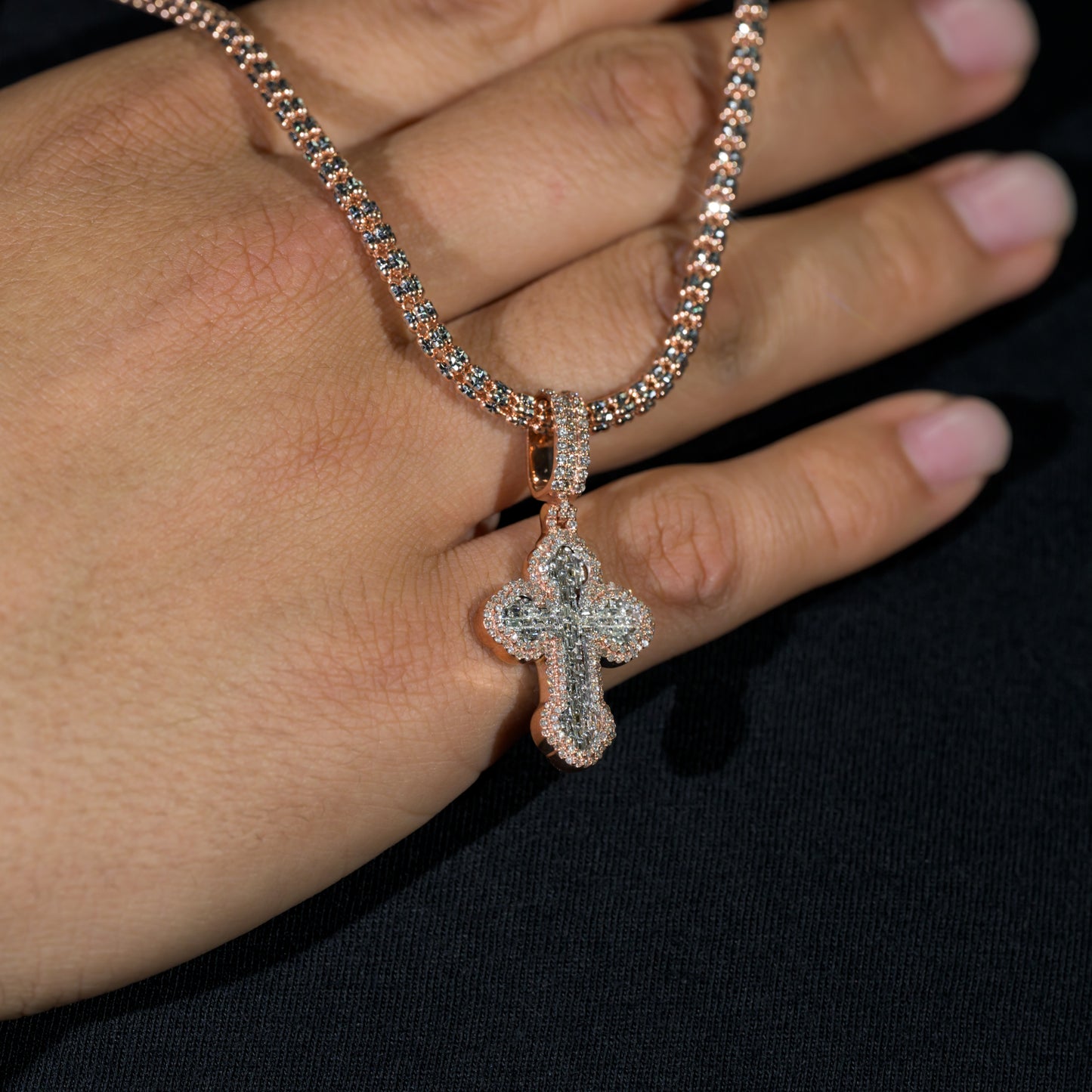 10k Gold Diamond Baguette Cross Pendant 0.88ctw