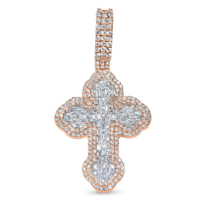 10k Gold Diamond Baguette Cross Pendant 0.88ctw