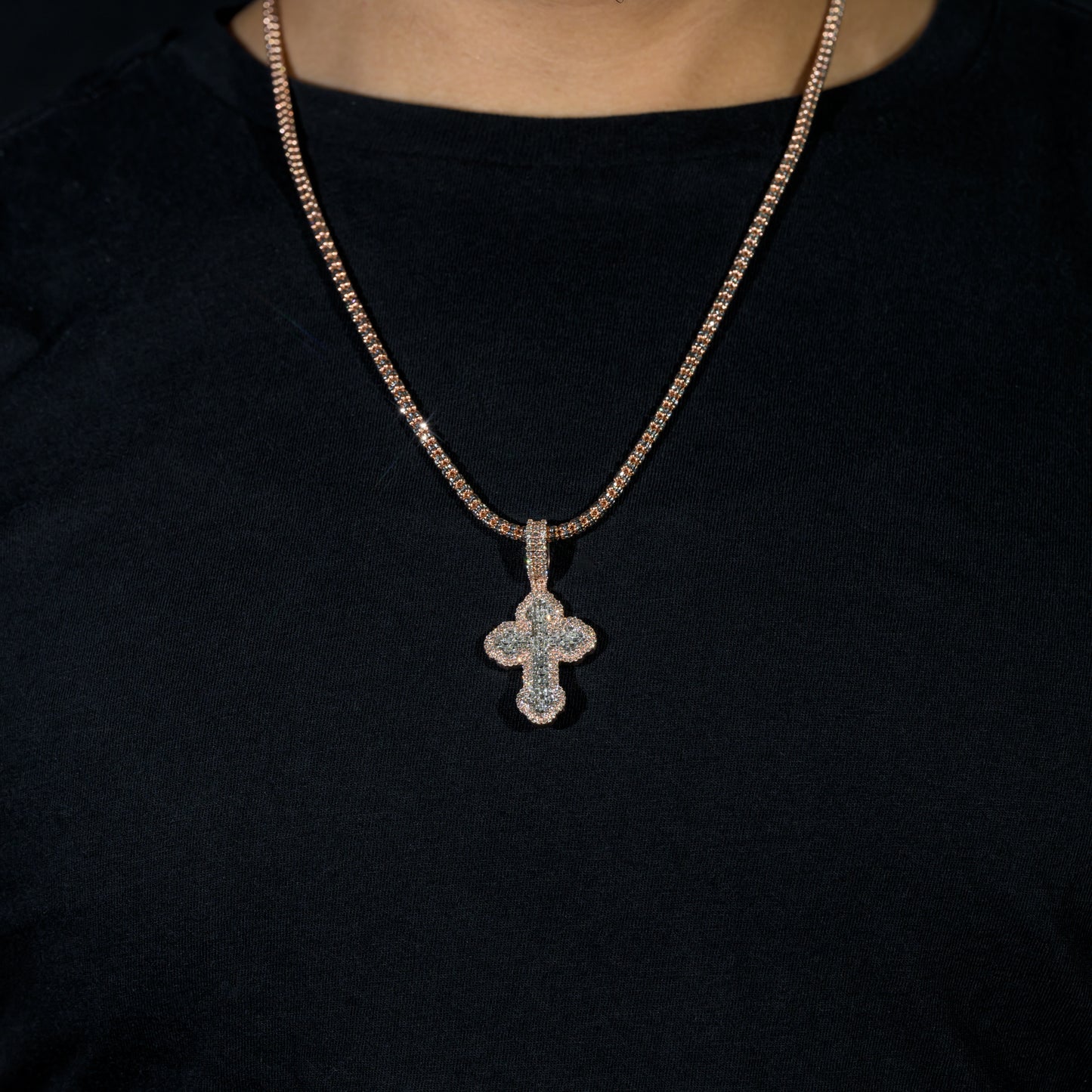 10K Solid Gold Diamond Baguette Cross Pendant 1.75ctw