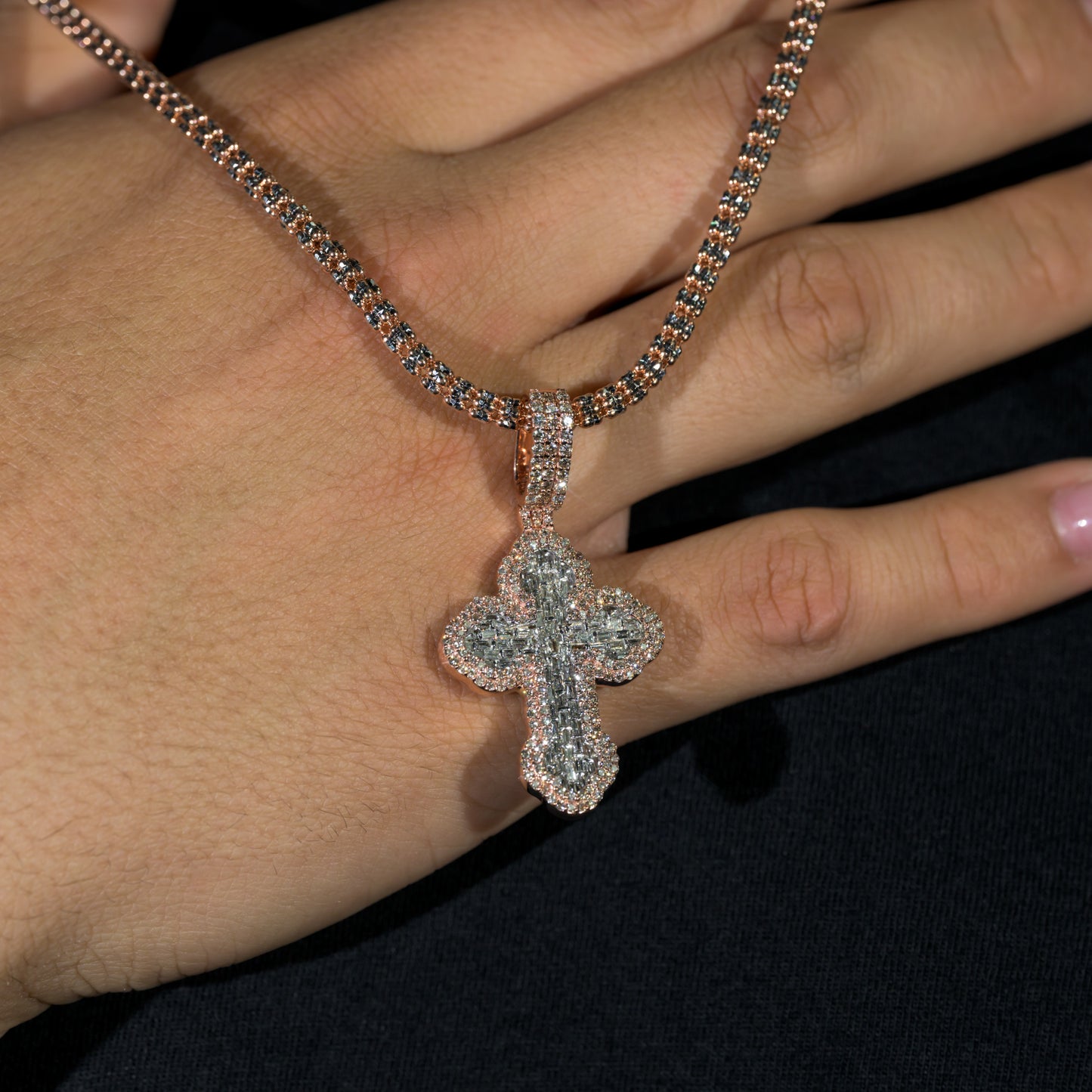 10K Solid Gold Diamond Baguette Cross Pendant 1.75ctw