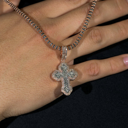 10K Solid Gold Diamond Baguette Cross Pendant 1.75ctw