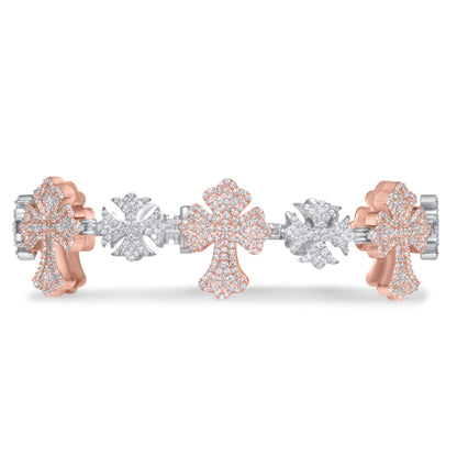 10k Rose and White Gold Diamond Cross Link Bracelet 6.35 ctw