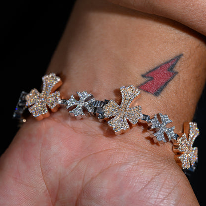 10k Rose and White Gold Diamond Cross Link Bracelet 6.35 ctw