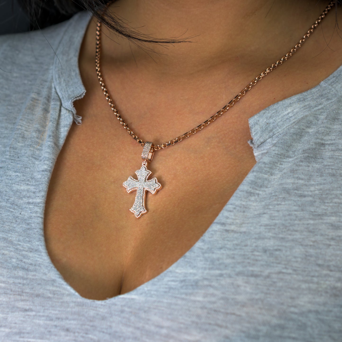 10k Solid Gold Diamond Cross Pendant 0.80ctw