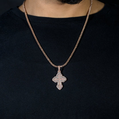 10k Two-Tone Rose and White Gold Diamond Cross Pendant 0.87 ctw