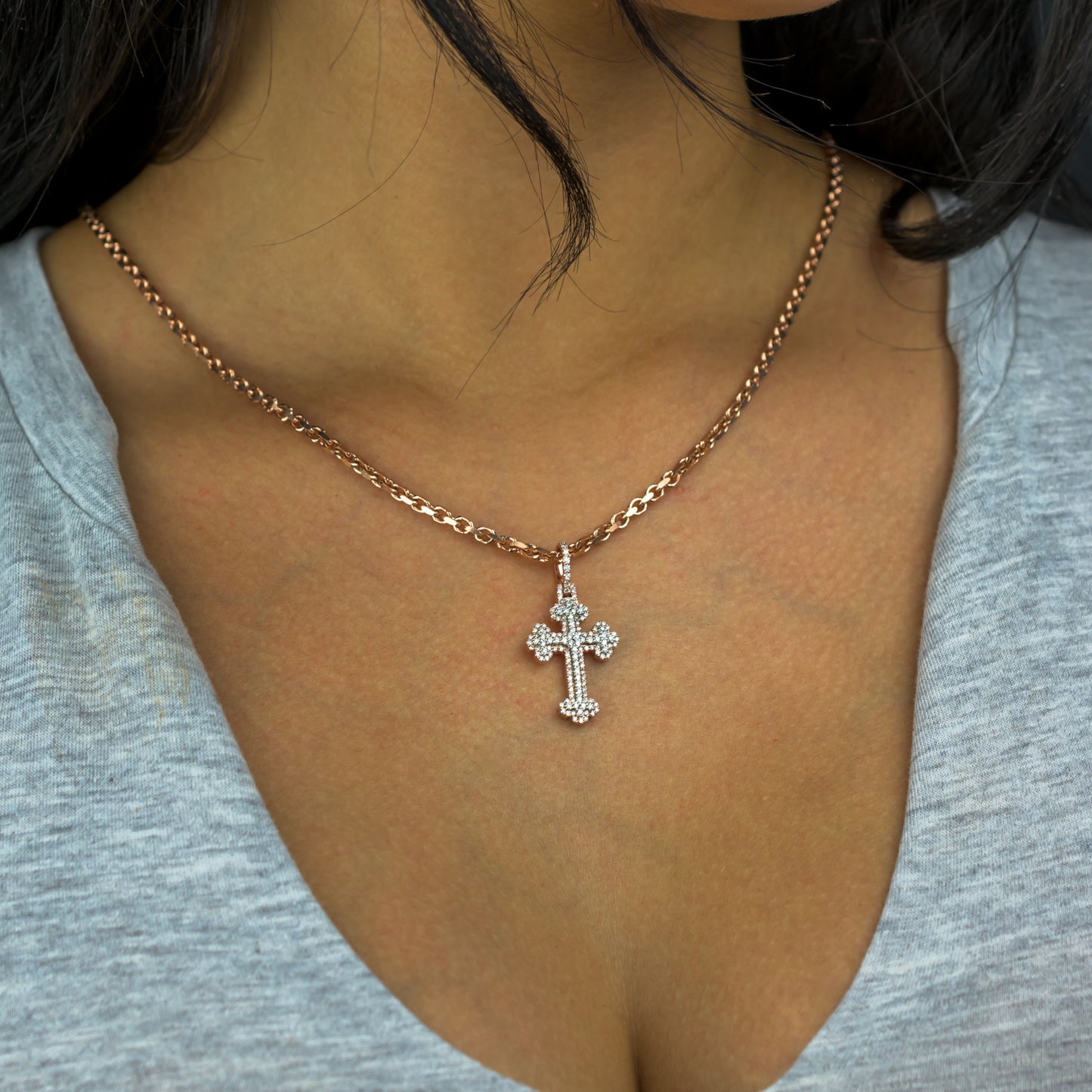 10k Solid Gold Diamond Cross Pendant 0.88ctw