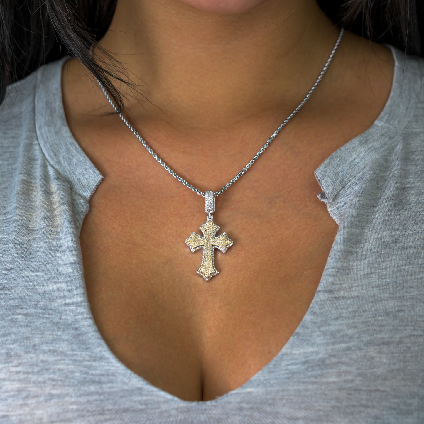 10k Solid Gold Diamond Cross Pendant 0.80ctw