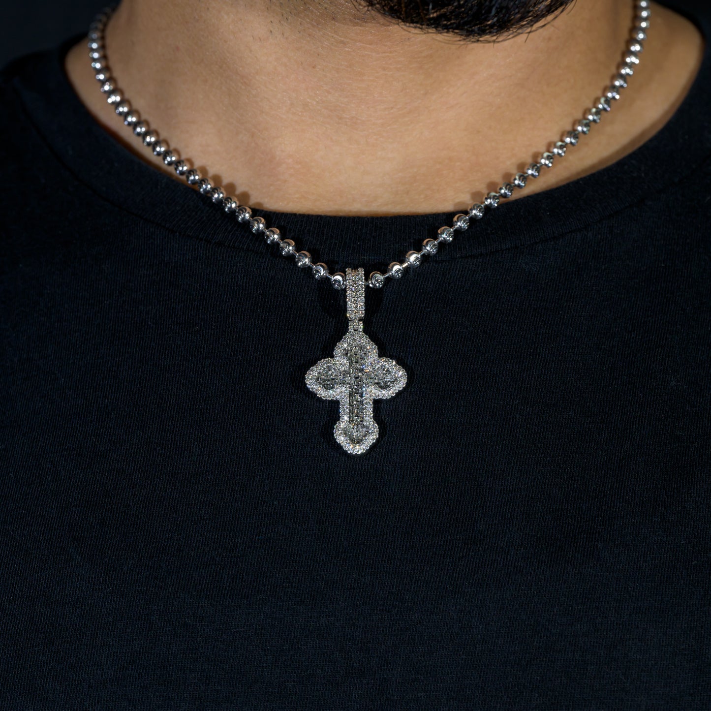 10K Solid Gold Diamond Baguette Cross Pendant 1.75ctw