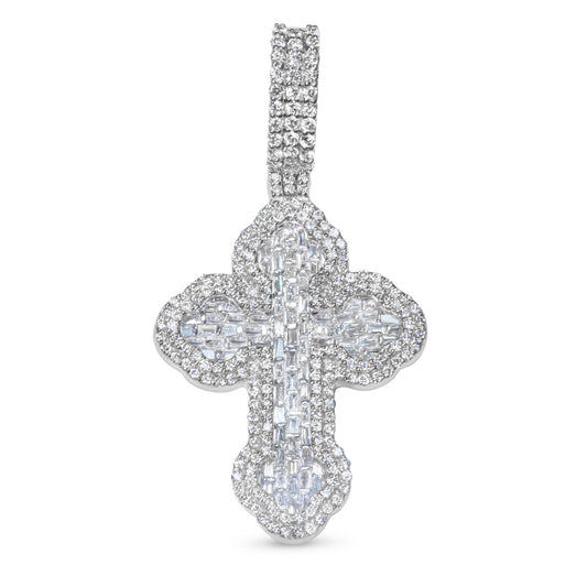 10K Solid Gold Diamond Baguette Cross Pendant 1.75ctw
